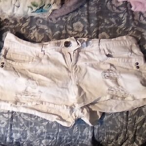 LEI White Distressed Jean Shorts